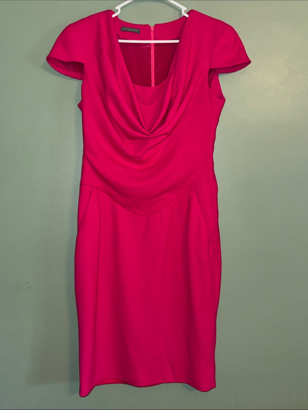 Alexander McQueen pink crepe cowl neck dress 100% wool 46 US 8-10 Made in Italy
